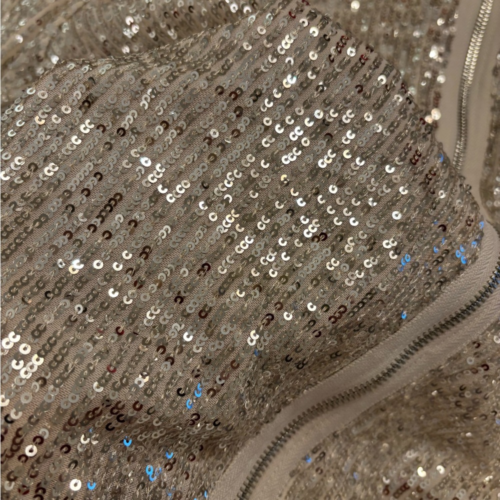 Halogen Silver Sequin Bomber Jacket - image 3